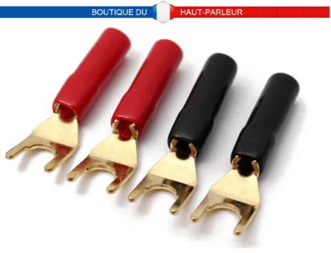 2 Paires de cosses fouche dorées haut-parleurs à sertir cable 4mm²