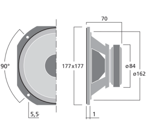 Dimensions Haut-Parleur Grave-Médium Hi-Fi 60 Watts 8 Ohms