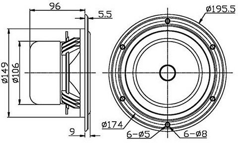F6 HiVi Research Swans dimensions du Haut-Parleur