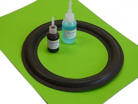 Suspension haut-parleur + colle + dissolvant pour réparation d'un subwoofer avec membrane (cone) 15,5cm