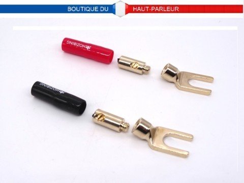Paire de cosses haut-parleur fourche 4 mm à visser isolées