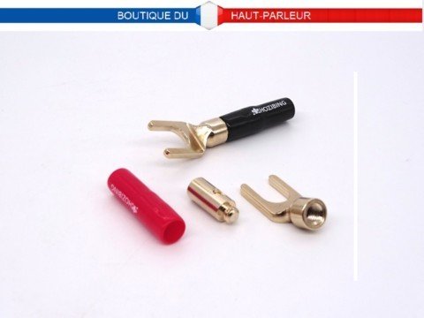 Paire de cosses haut-parleur fourche 4 mm à visser isolées